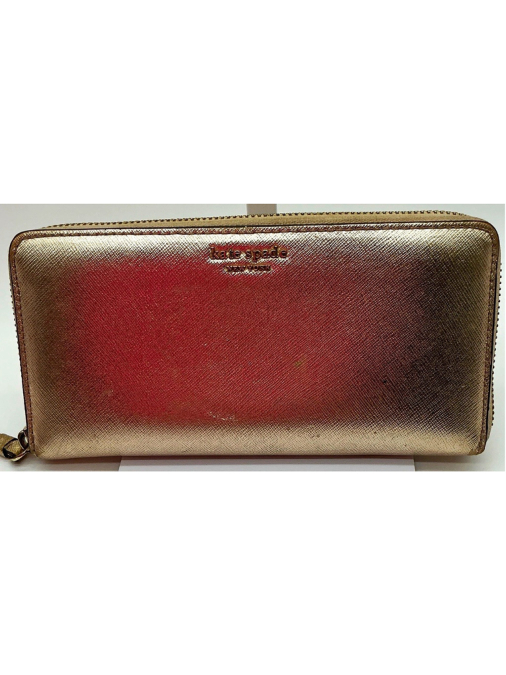 Kate Spade New York Metallic Gold Saffiano Leather Zip Around Continental Wallet